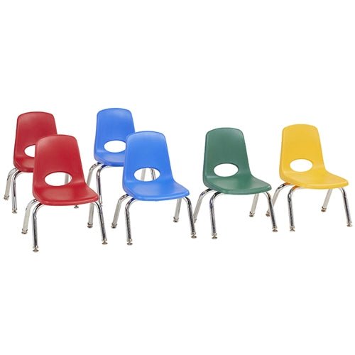 FDP Stackable School Chair, Chrome Legs, Swivel Glide - 10" Seat Height Assorted (FDP-10358-AS) - SchoolOutlet