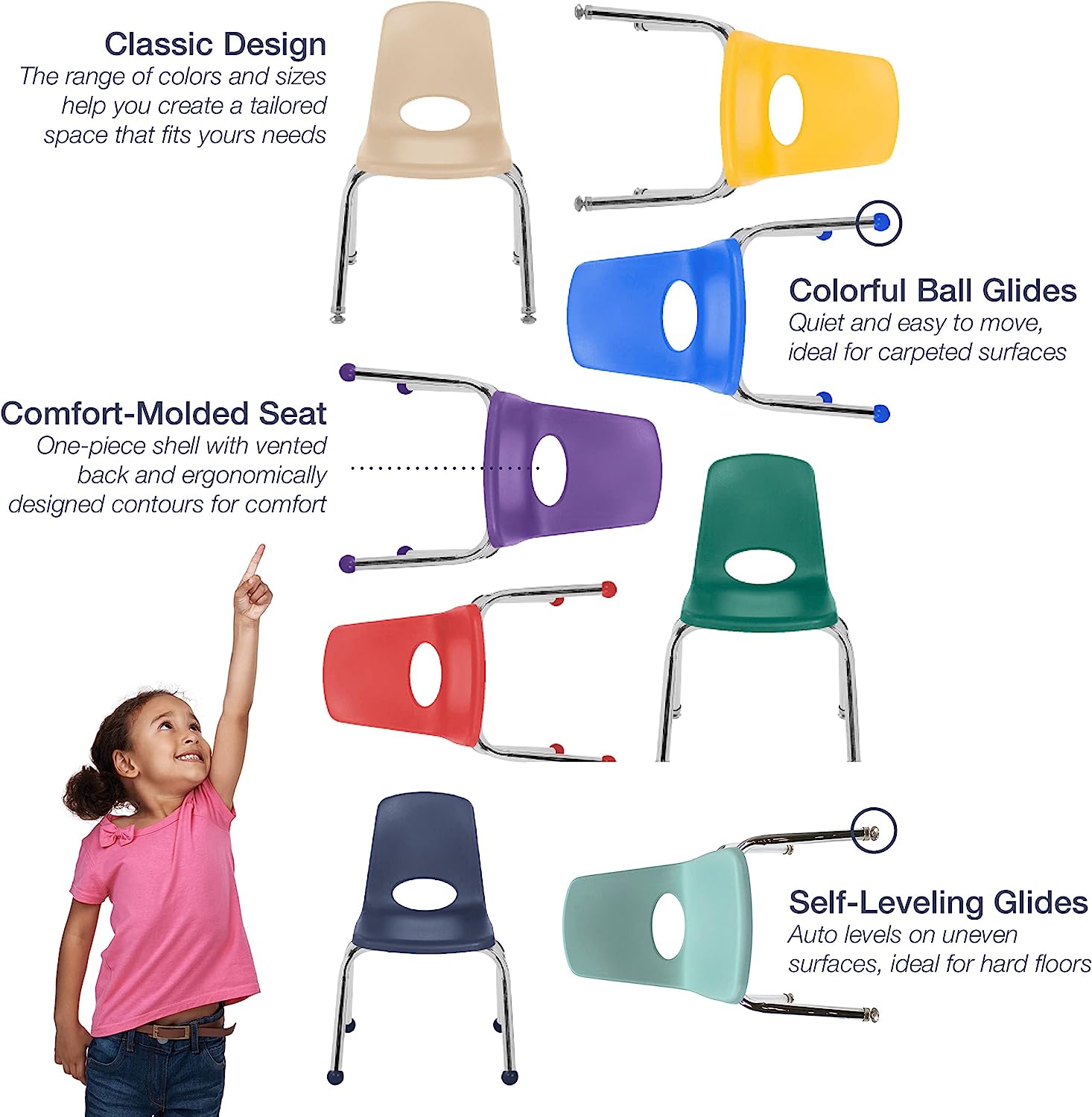 FDP Stackable School Chair, Chrome Legs, Ball Glide - 16" Seat Height (FDP-10367) - SchoolOutlet