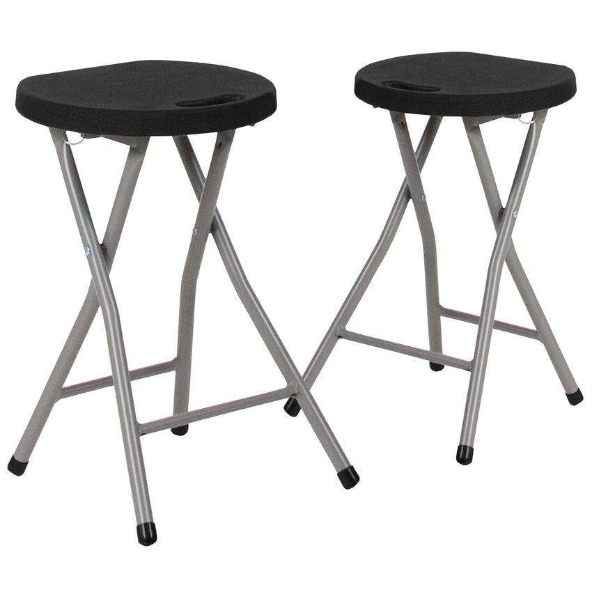 Micah 2 Pack Foldable Stool with Black Plastic Seat and Titanium Gray Frame - SchoolOutlet