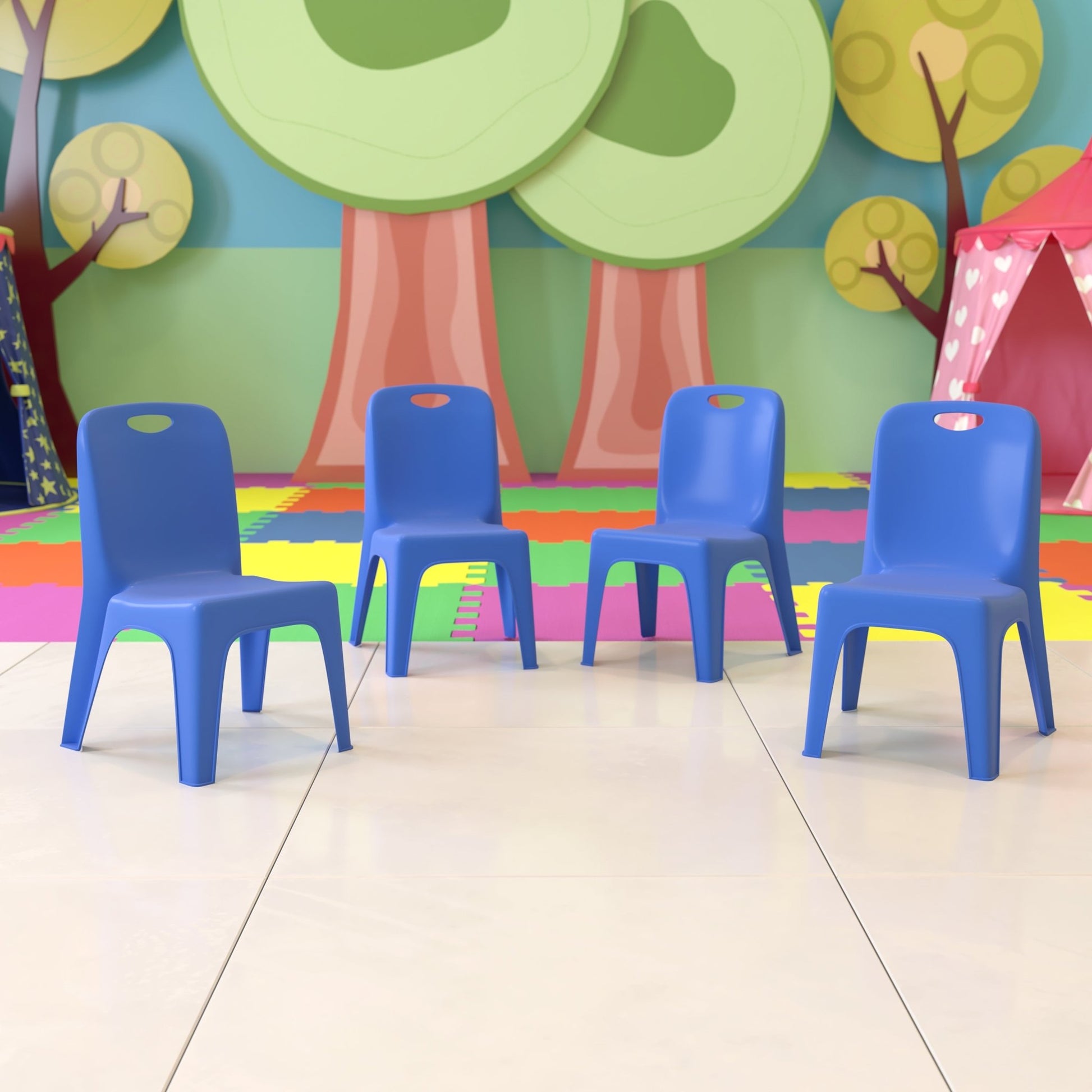 Whitney 4 Pack Plastic Stackable School Chair with Carrying Handle and 11'' Seat Height - SchoolOutlet