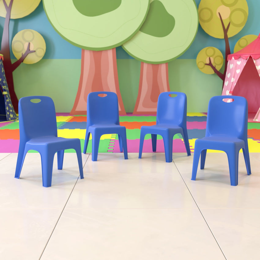 Whitney 4 Pack Plastic Stackable School Chair with Carrying Handle and 11'' Seat Height - SchoolOutlet