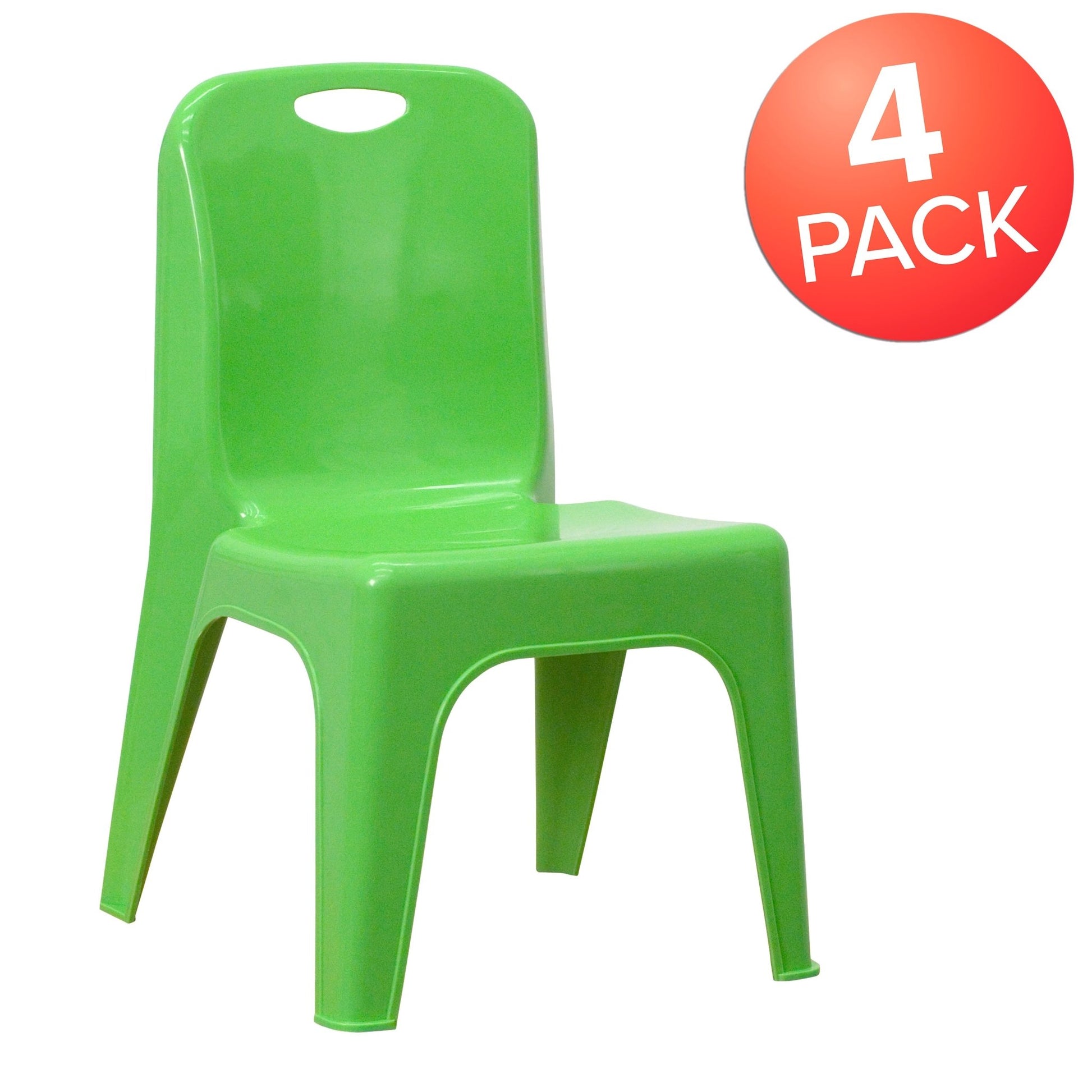 Whitney 4 Pack Plastic Stackable School Chair with Carrying Handle and 11'' Seat Height - SchoolOutlet