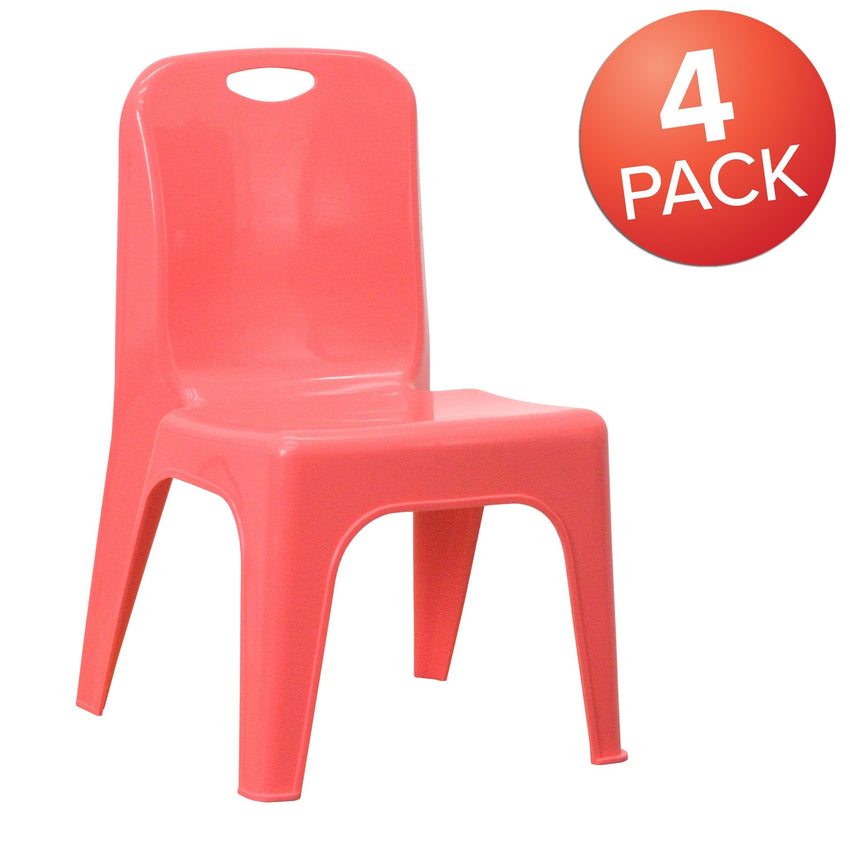Whitney 4 Pack Plastic Stackable School Chair with Carrying Handle and 11'' Seat Height - SchoolOutlet
