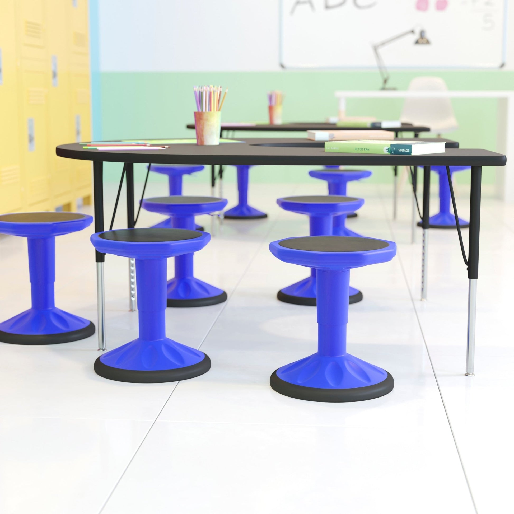 Carter Adjustable Height Kids Flexible Active Stool for Classroom and Home with Non-Skid Bottom in Blue, 14" - 18" Seat Height - SchoolOutlet