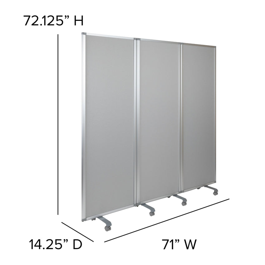 Raisley Double Sided Mobile Magnetic Whiteboard/Cloth Partition with Lockable Casters, 72"H x 24"W (3 sections included) - SchoolOutlet