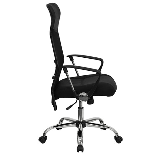 Flash Furniture High Back Black Split Leather Chair with Mesh Back(FLA-BT-905-GG) - SchoolOutlet