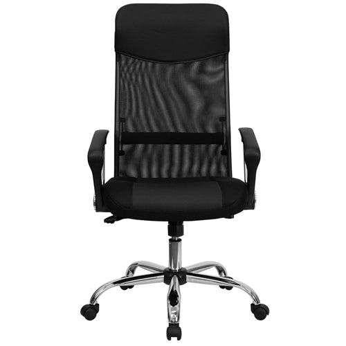 Flash Furniture High Back Black Split Leather Chair with Mesh Back(FLA-BT-905-GG) - SchoolOutlet