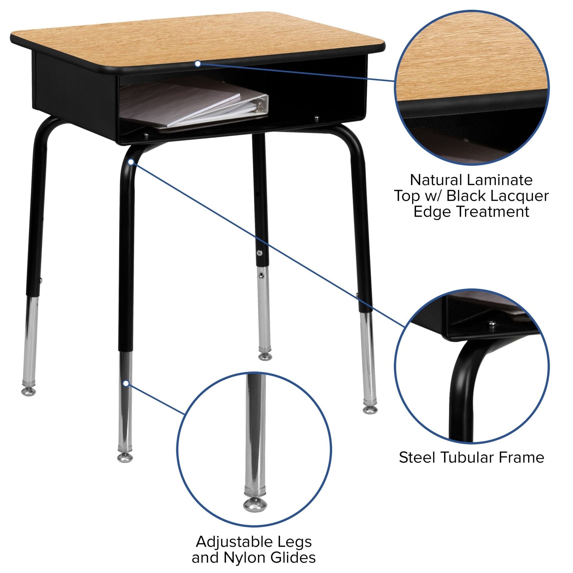 Billie Student Desk with Open Front Metal Book Box - SchoolOutlet
