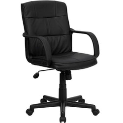 Flash Furniture Mid-Back Black Leather Office Chair with Nylon Arms(FLA-GO-228S-BK-LEA-GG)