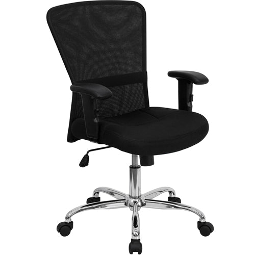 Flash Furniture Mid-Back Black Mesh Contemporary Computer Chair with Adjustable Arms and Chrome Base(FLA-GO-5307B-GG) - SchoolOutlet