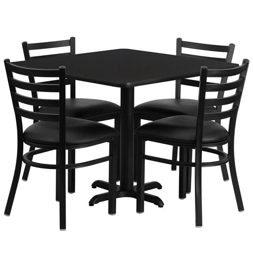 Flash Furniture 36'' Square Laminate Table Set with 4 Ladder Back Metal Chairs - Black Vinyl Seat(FLA-HDBF-D-GG) - SchoolOutlet