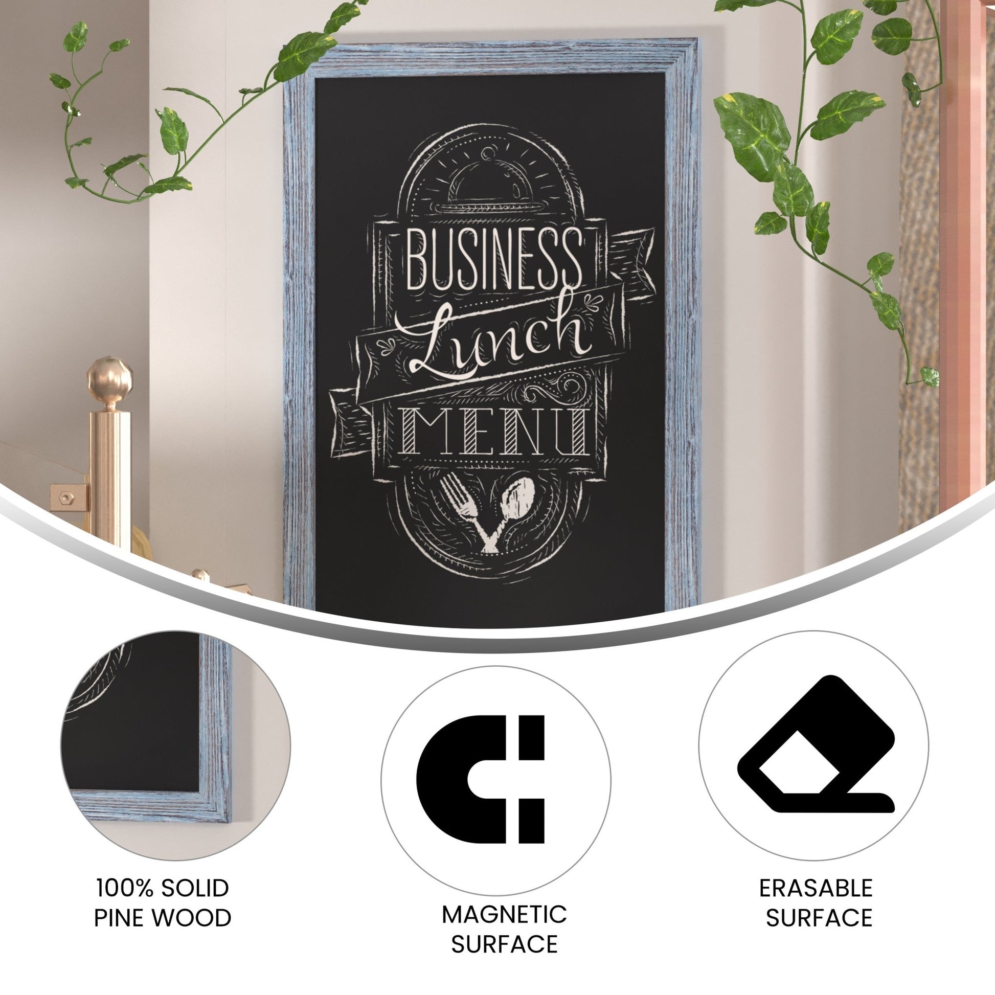Canterbury 24" x 36" Wall Mount Magnetic Chalkboard Sign with Eraser, Hanging Wall Chalkboard Memo Board for Home, School, or Business - SchoolOutlet