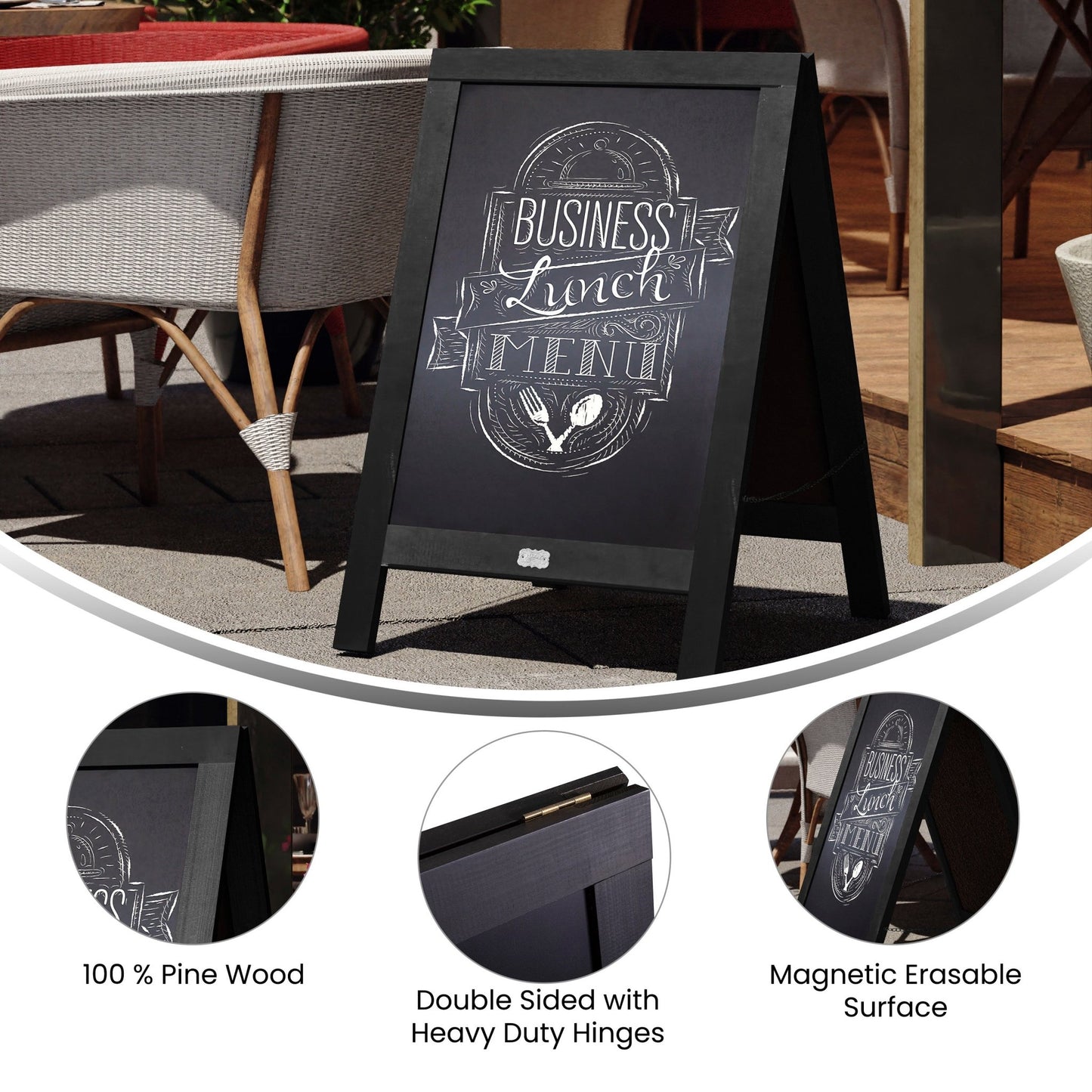 Canterbury 30" x 20" Vintage Wooden A-Frame Magnetic Indoor/Outdoor Chalkboard Sign, Freestanding Double Sided Extra Large Message Board - SchoolOutlet