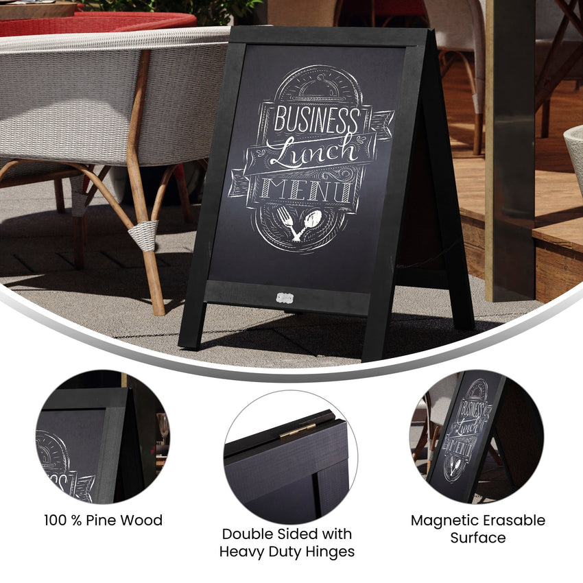 Canterbury 30" x 20" Vintage Wooden A-Frame Magnetic Indoor/Outdoor Chalkboard Sign, Freestanding Double Sided Extra Large Message Board - SchoolOutlet