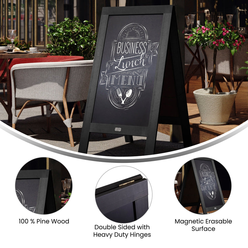Canterbury 48" x 24" Vintage Wooden A-Frame Indoor/Outdoor A-Frame Magnetic Chalkboard Sign Set with 8 Chalk Markers, 10 Stencils, 2 Magnets - SchoolOutlet