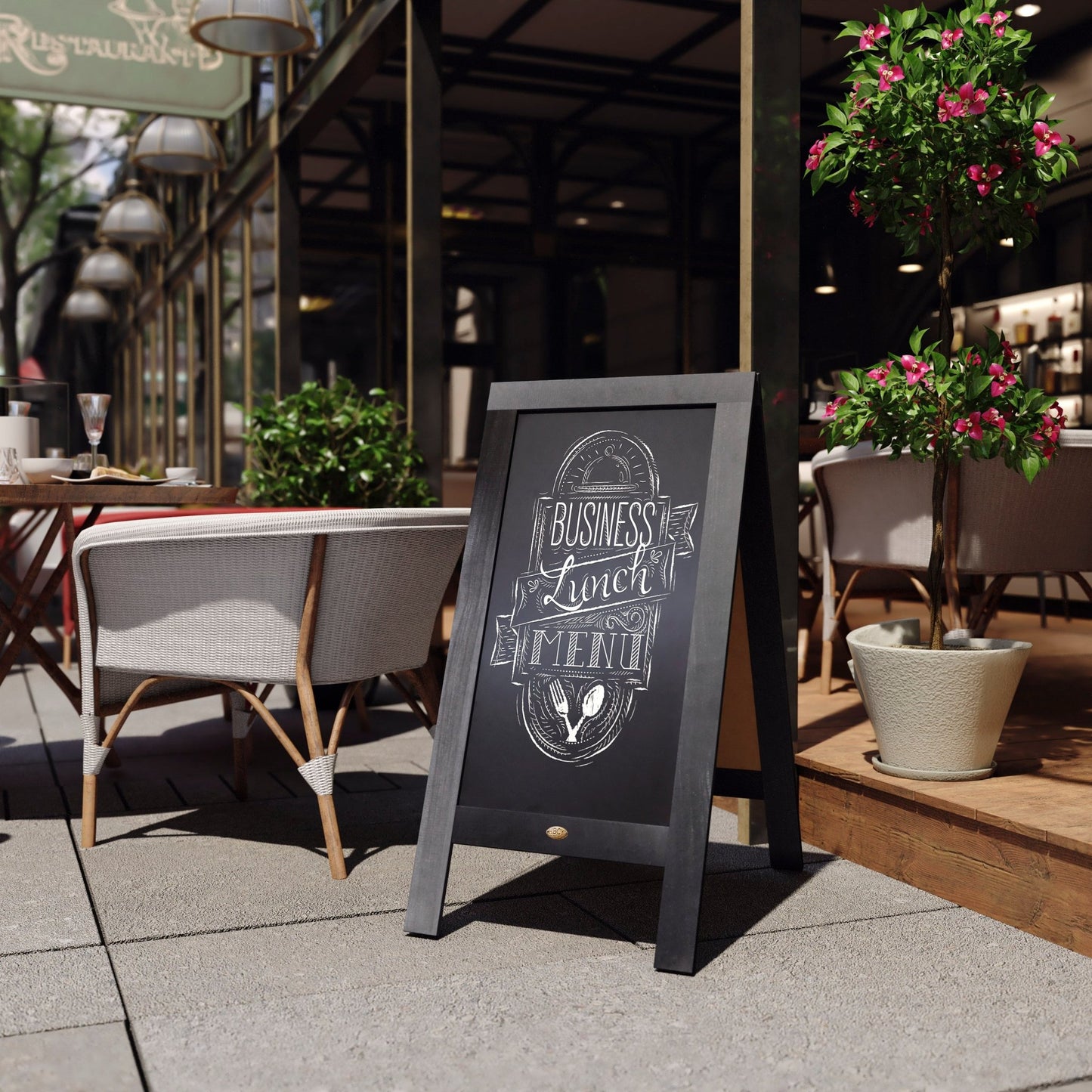Canterbury 40" x 20" Wooden Indoor/Outdoor A-Frame Magnetic Chalkboard Sign Set with 8 Chalk Markers, 10 Stencils, and 2 Magnets, and Eraser - SchoolOutlet