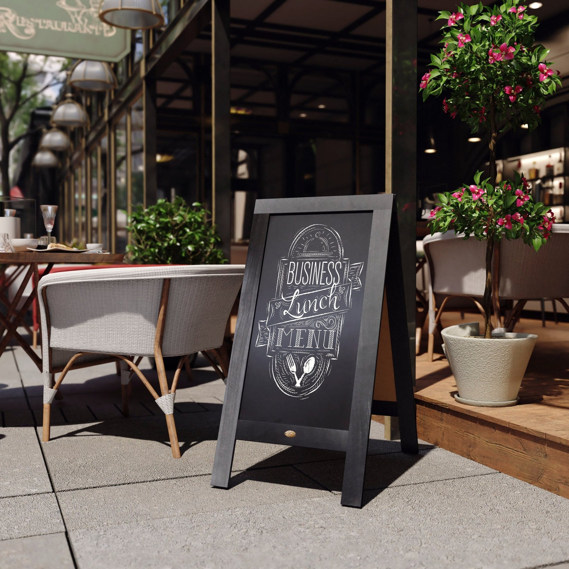 Canterbury 40" x 20" Wooden Indoor/Outdoor A-Frame Magnetic Chalkboard Sign Set with 8 Chalk Markers, 10 Stencils, and 2 Magnets, and Eraser - SchoolOutlet