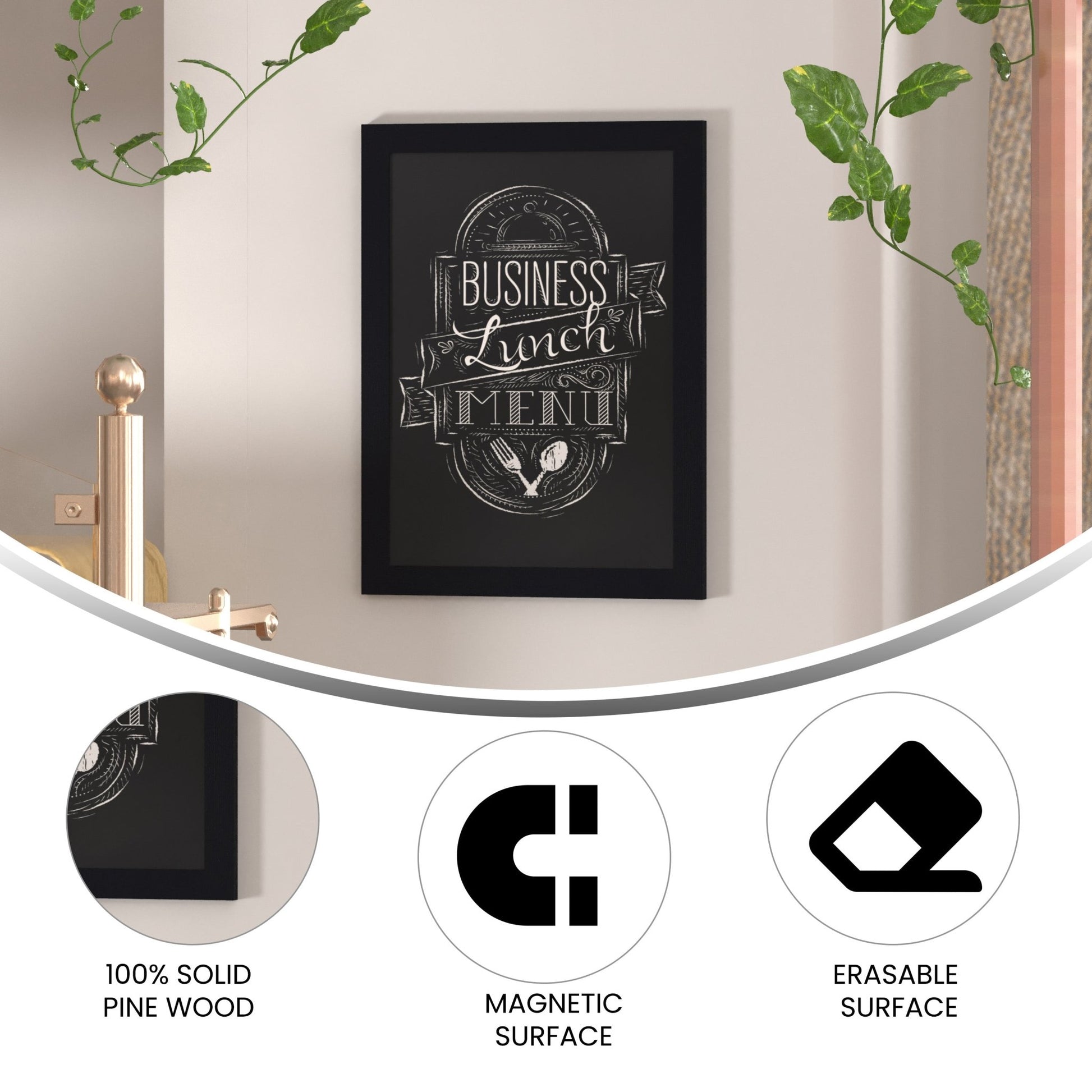 Canterbury 18" x 24" Wall Mount Magnetic Chalkboard Sign with Eraser, Hanging Wall Chalkboard Memo Board for Home, School, or Business - SchoolOutlet