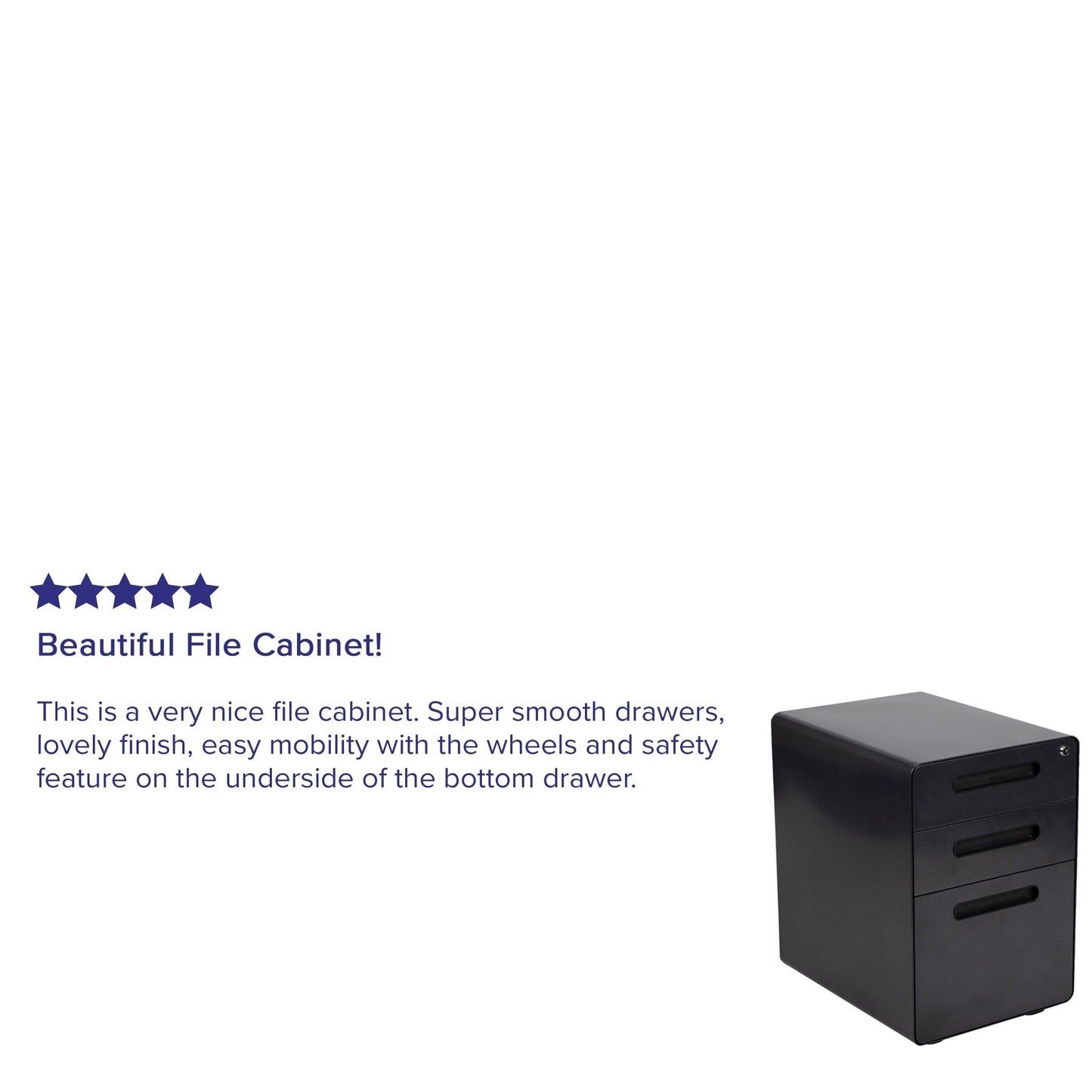 Wren Ergonomic 3-Drawer Mobile Locking Filing Cabinet with Anti-Tilt Mechanism and Hanging Drawer for Legal & Letter Files, Black - SchoolOutlet