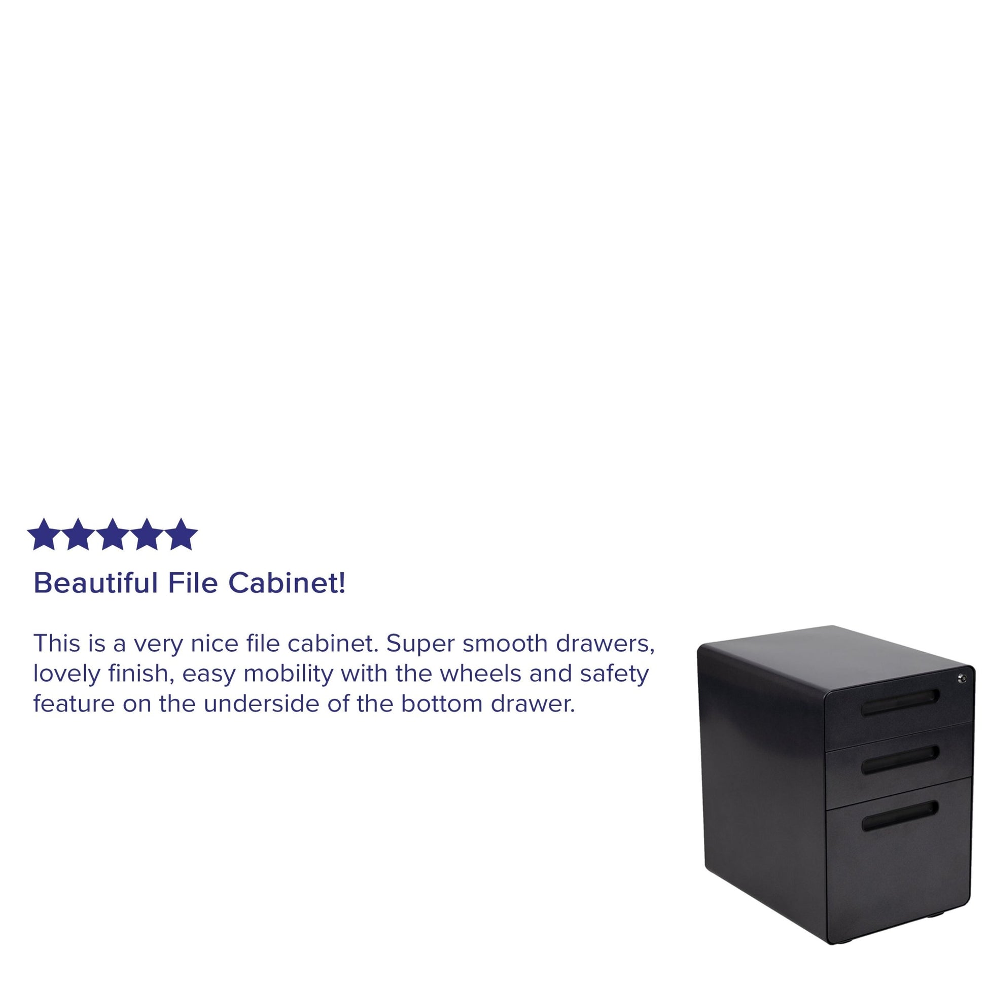 Wren Ergonomic 3-Drawer Mobile Locking Filing Cabinet with Anti-Tilt Mechanism and Hanging Drawer for Legal & Letter Files, Black - SchoolOutlet