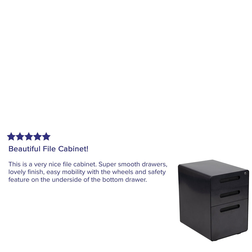 Wren Ergonomic 3-Drawer Mobile Locking Filing Cabinet with Anti-Tilt Mechanism and Hanging Drawer for Legal & Letter Files, Black - SchoolOutlet