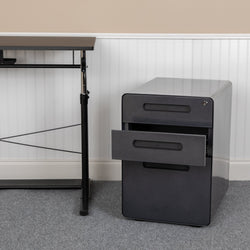 Wren Ergonomic 3-Drawer Mobile Locking Filing Cabinet with Anti-Tilt Mechanism and Hanging Drawer for Legal & Letter Files, Black