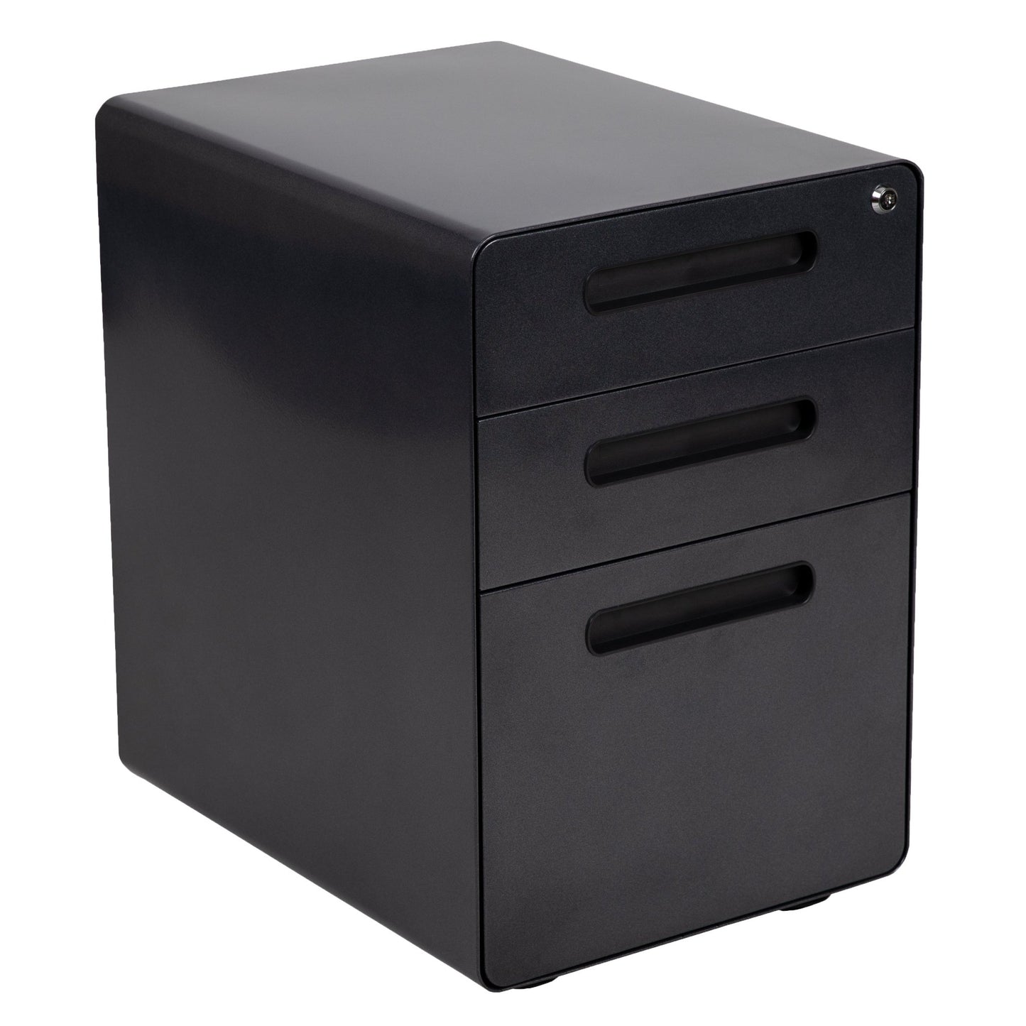 Wren Ergonomic 3-Drawer Mobile Locking Filing Cabinet with Anti-Tilt Mechanism and Hanging Drawer for Legal & Letter Files, Black - SchoolOutlet