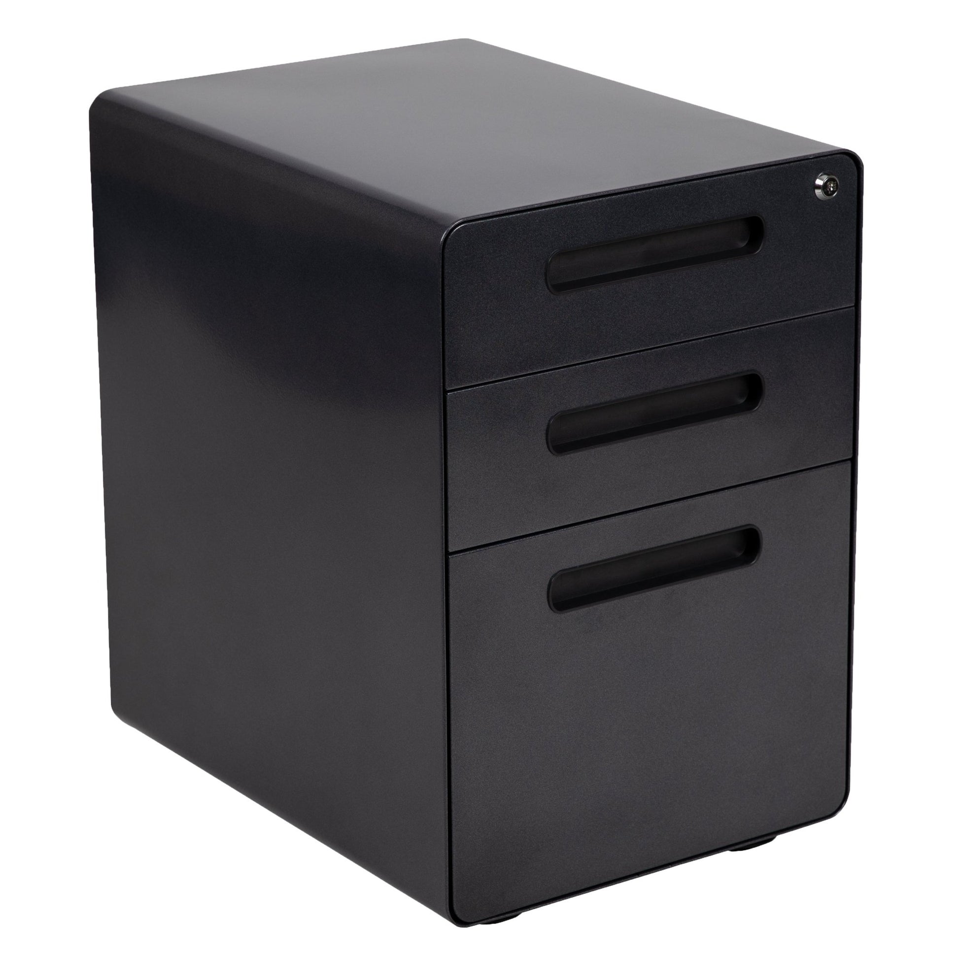Wren Ergonomic 3-Drawer Mobile Locking Filing Cabinet with Anti-Tilt Mechanism and Hanging Drawer for Legal & Letter Files, Black - SchoolOutlet