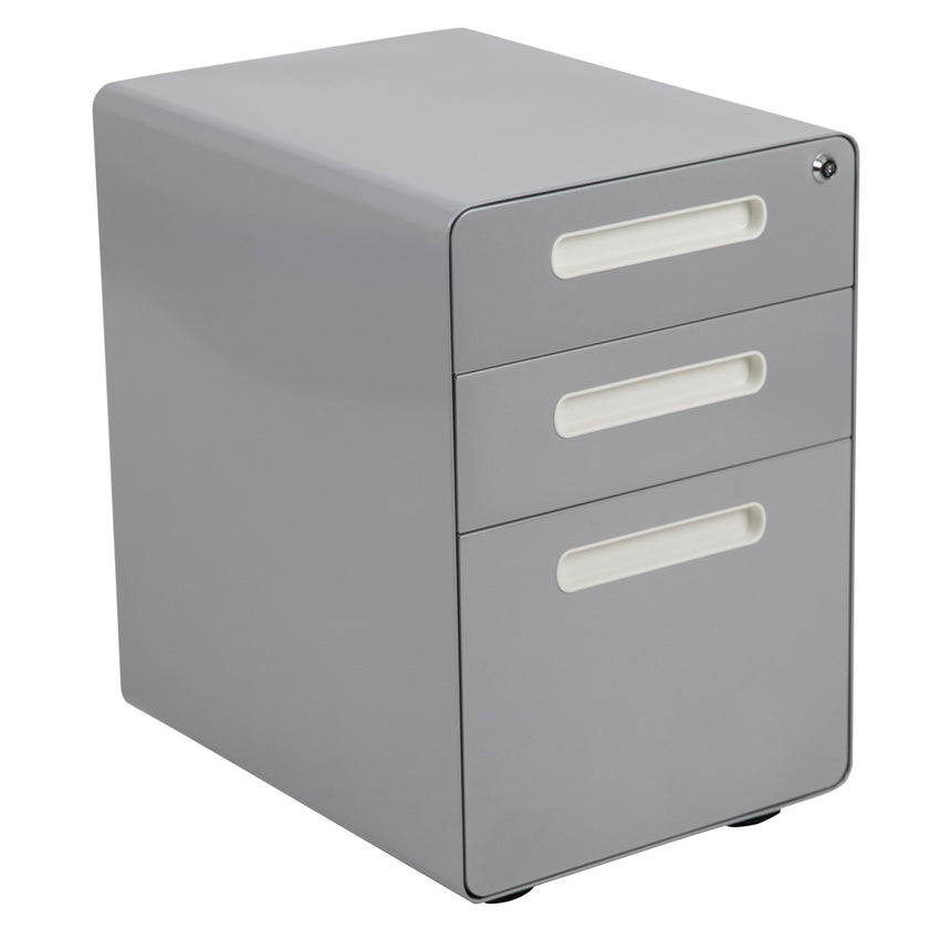 Wren Ergonomic 3-Drawer Mobile Locking Filing Cabinet with Anti-Tilt Mechanism and Hanging Drawer for Legal & Letter Files, Black - SchoolOutlet