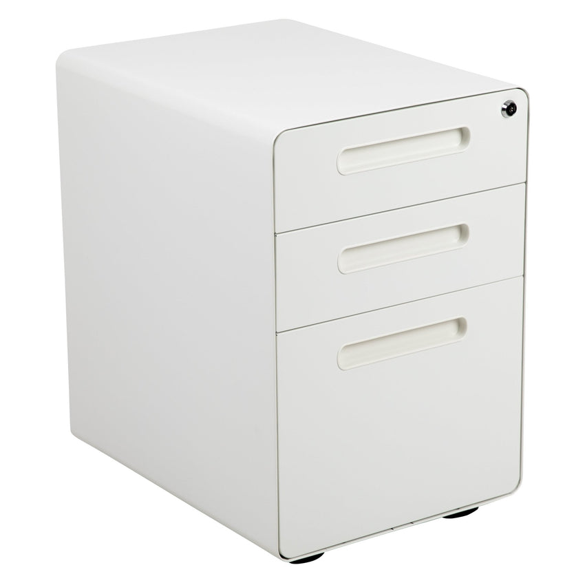 Wren Ergonomic 3-Drawer Mobile Locking Filing Cabinet with Anti-Tilt Mechanism and Hanging Drawer for Legal & Letter Files, Black - SchoolOutlet