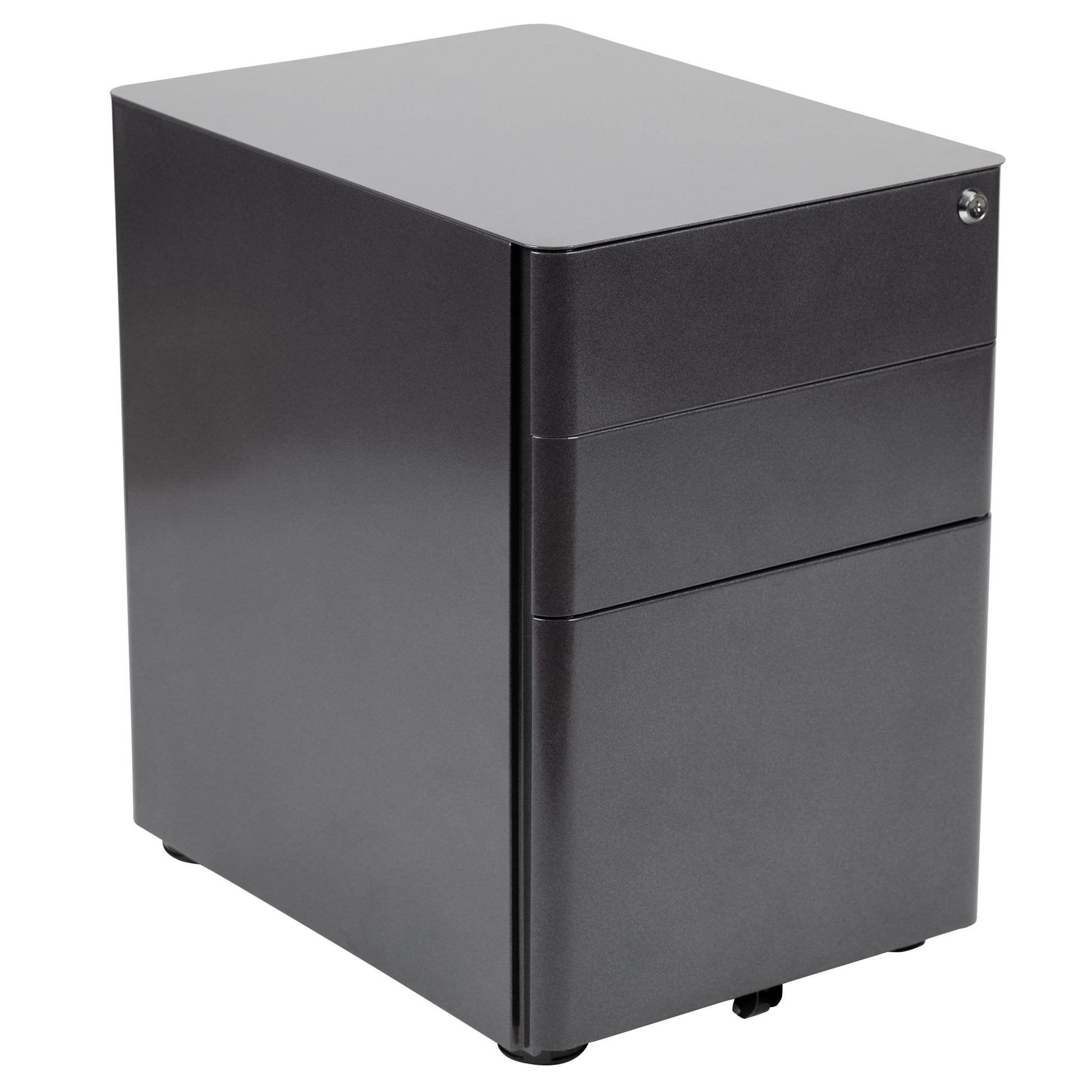 Warner Modern 3-Drawer Mobile Locking Filing Cabinet with Anti-Tilt Mechanism and Hanging Drawer for Legal & Letter Files, Black - SchoolOutlet