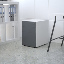 Warner Modern 3-Drawer Mobile Locking Filing Cabinet with Anti-Tilt Mechanism & Letter/Legal Drawer, with Charcoal Faceplate