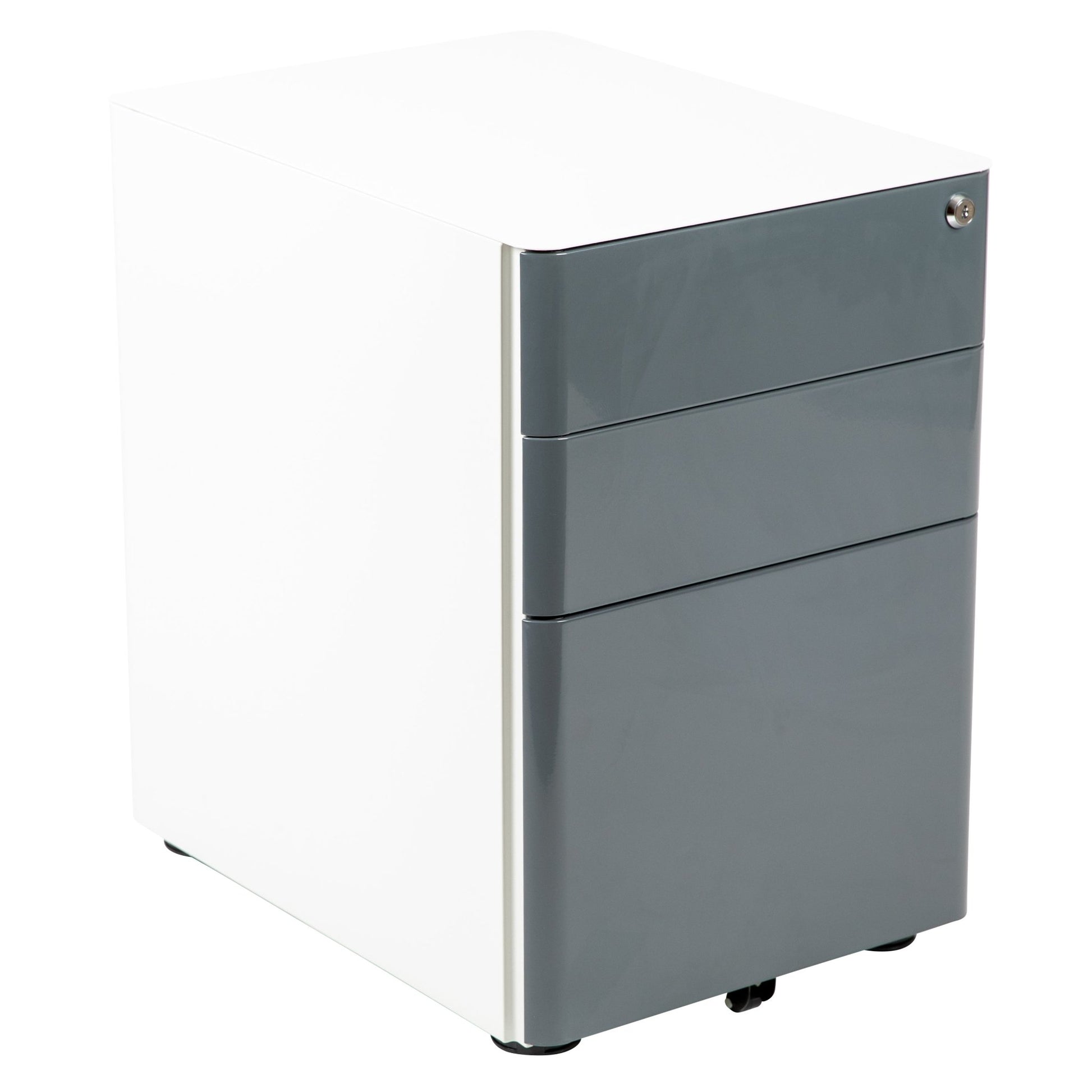 Warner Modern 3-Drawer Mobile Locking Filing Cabinet with Anti-Tilt Mechanism & Letter/Legal Drawer, with Charcoal Faceplate - SchoolOutlet