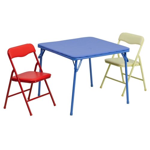 Flash Furniture Kids Colorful 3 Piece Folding Table and Chair Set(FLA-JB-10-CARD-GG) - SchoolOutlet