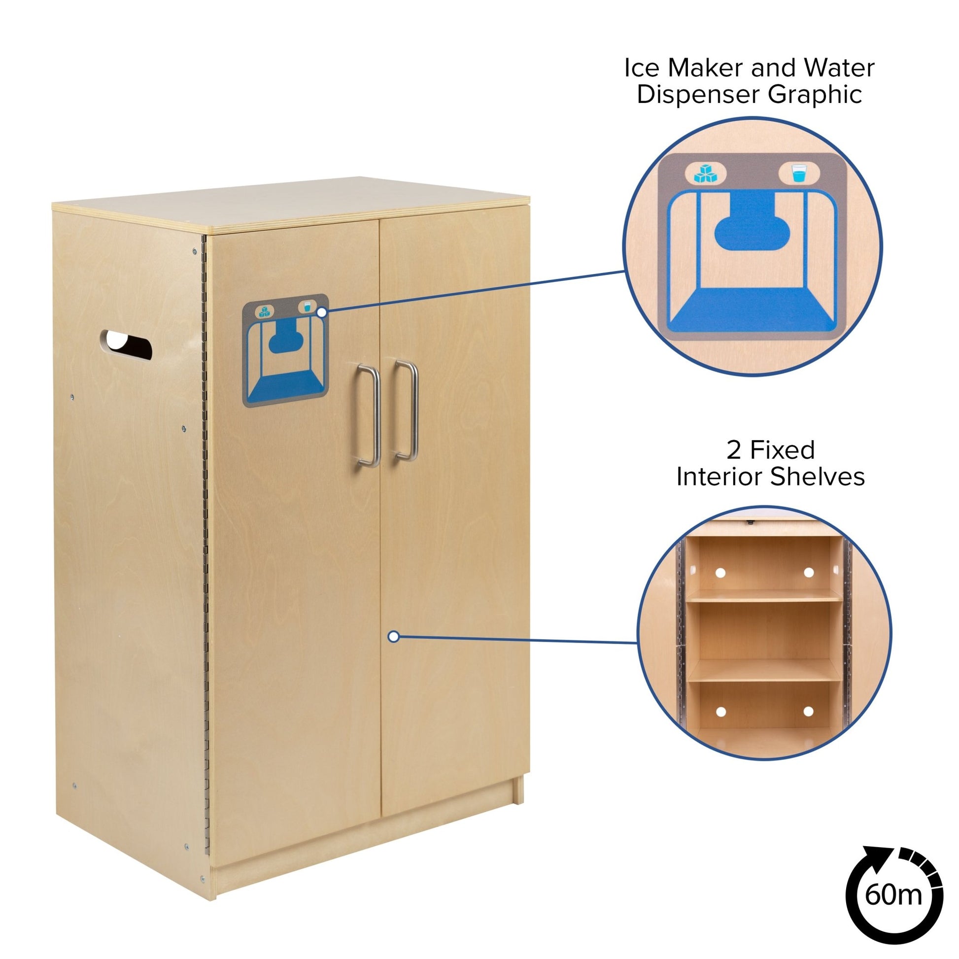 Hercules Children's Wooden Kitchen Refrigerator for Commercial or Home Use - Safe, Kid Friendly Design - SchoolOutlet