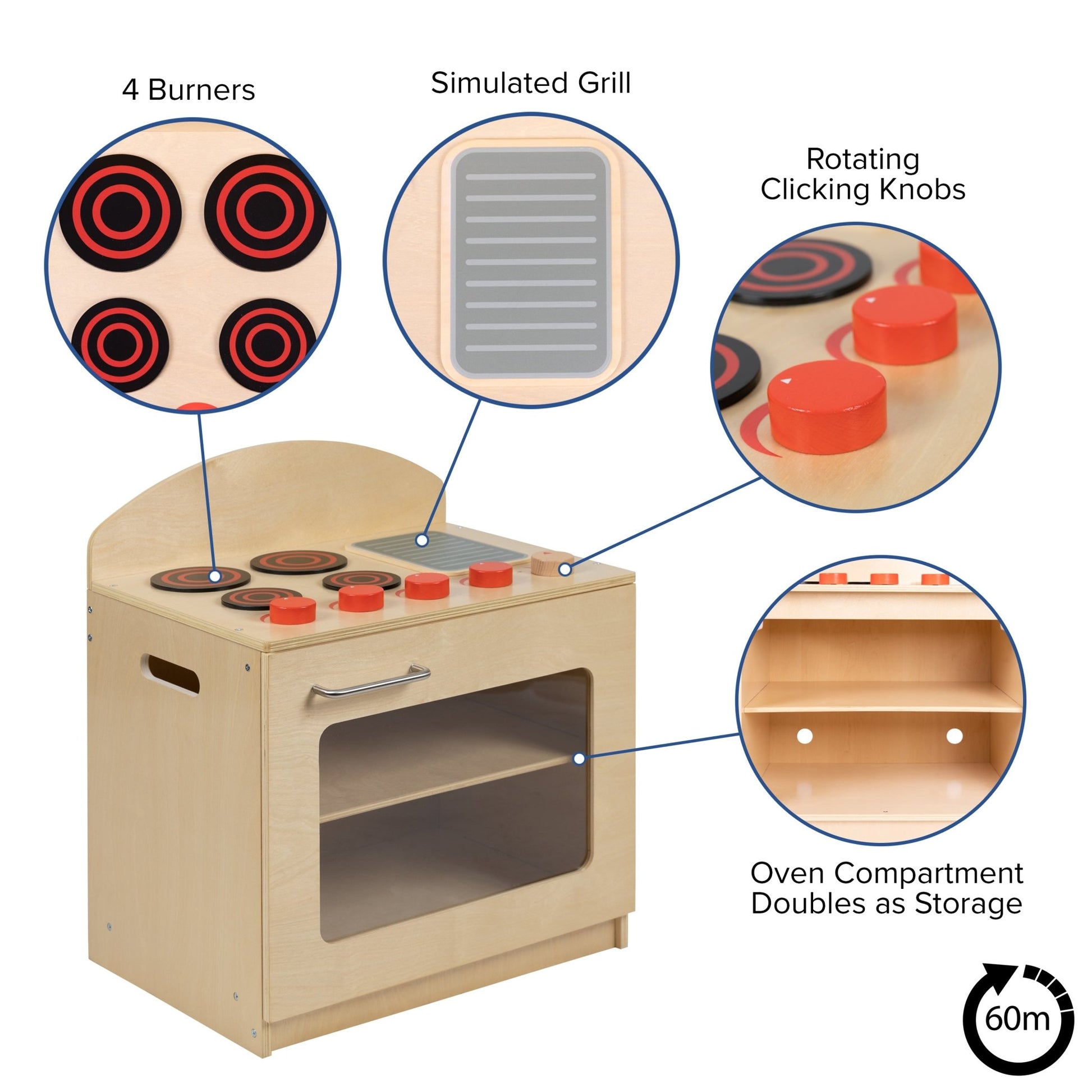 Hercules Children's Wooden Kitchen Set - Stove, Sink and Refrigerator for Commercial or Home Use - Safe, Kid Friendly Design - SchoolOutlet