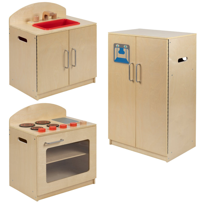 Hercules Children's Wooden Kitchen Set - Stove, Sink and Refrigerator for Commercial or Home Use - Safe, Kid Friendly Design - SchoolOutlet