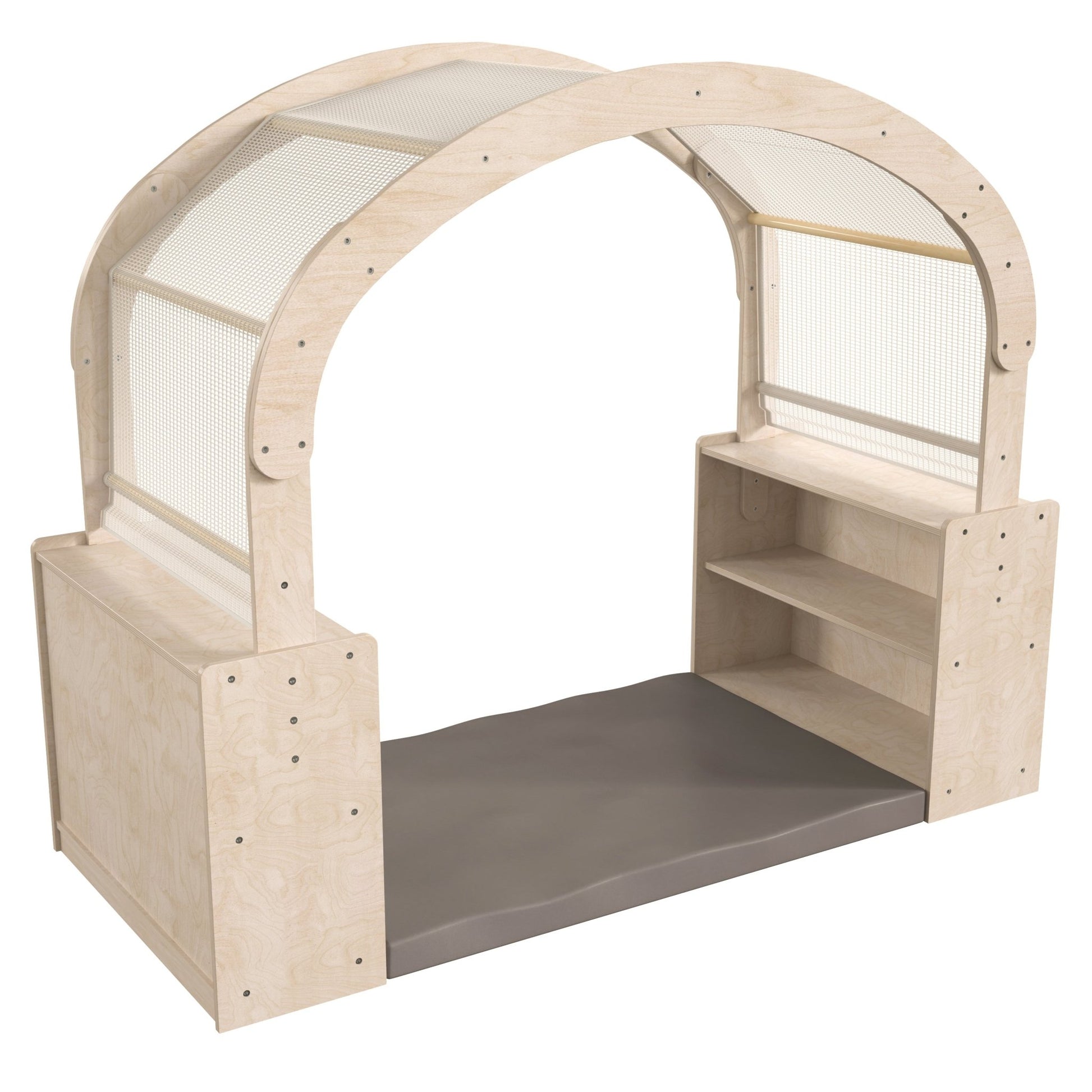 Bright Beginnings Commercial Grade Green Guard Certified Wooden Quiet Corner Reading Nook with Two Storage Shelf Units and Canopy - SchoolOutlet