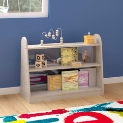 Bright Beginnings Commercial Grade 3 Shelf Double Sided Wooden Classroom Storage Unit with Clear Plastic Divider, Safe, Kid Friendly Design, Natural