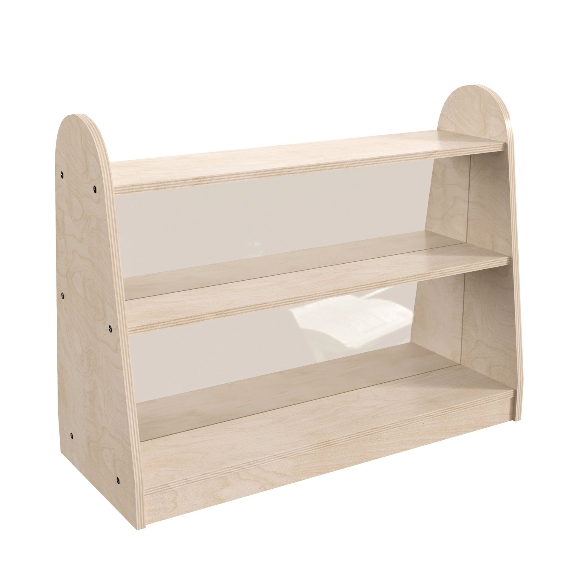 Bright Beginnings Commercial Grade 3 Shelf Double Sided Wooden Classroom Storage Unit with Clear Plastic Divider, Safe, Kid Friendly Design, Natural - SchoolOutlet