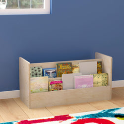 Bright Beginnings Commercial Grade Modular Double Sided 2 Tier Wooden Classroom Book Display Shelf, Natural