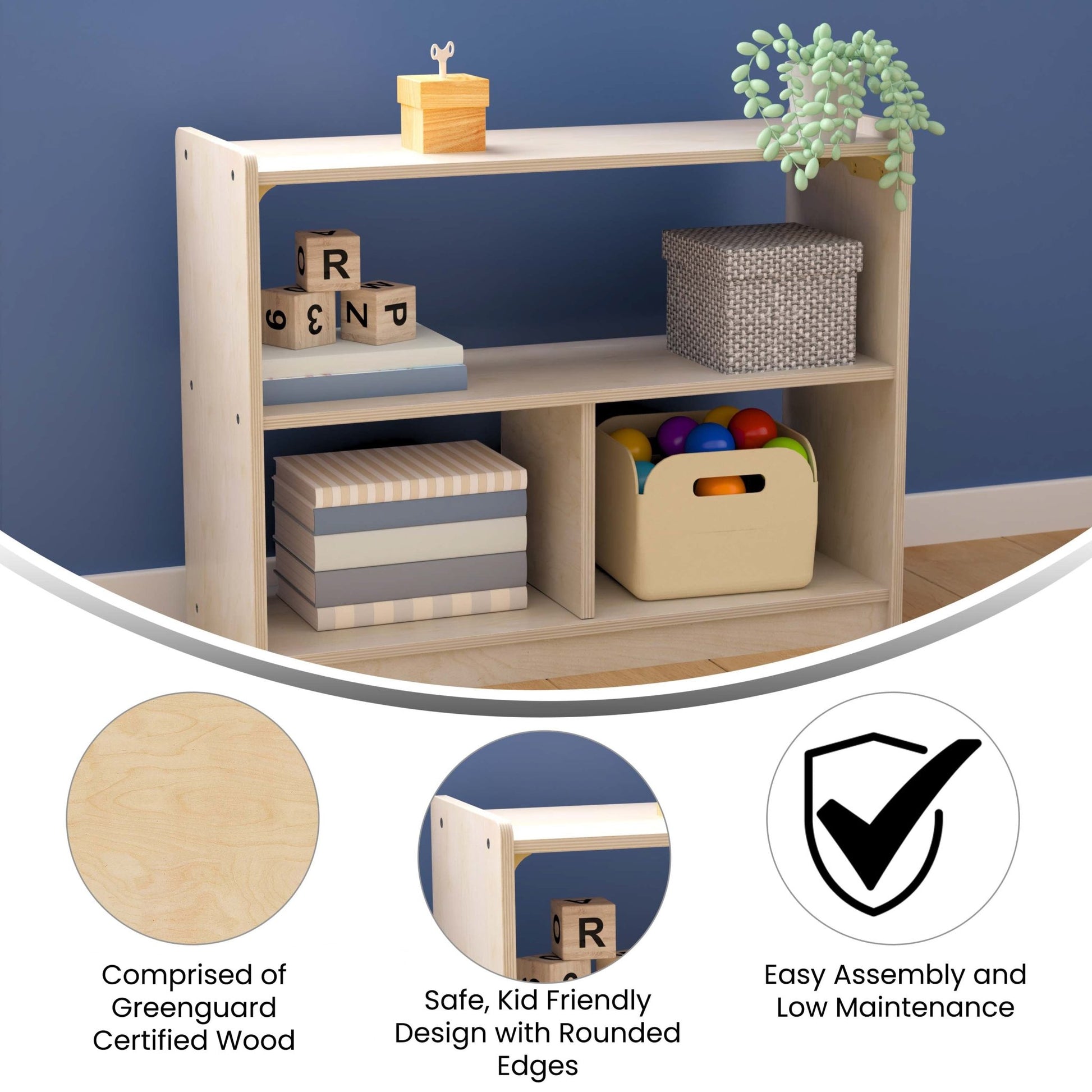 Bright Beginnings Commercial Grade 3 Section Modular Wooden Classroom Open Storage Unit, Safe, Kid Friendly Design, Natural - SchoolOutlet