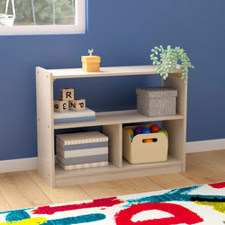 Bright Beginnings Commercial Grade 3 Section Modular Wooden Classroom Open Storage Unit, Safe, Kid Friendly Design, Natural