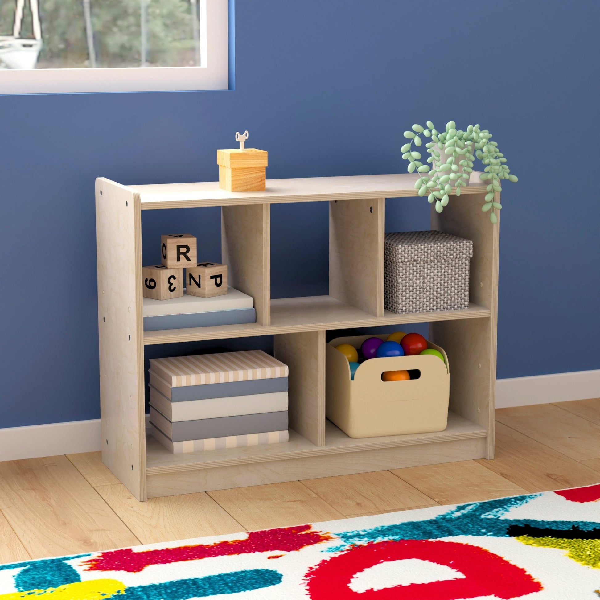 Bright Beginnings Commercial Grade 5 Section Modular Wooden Classroom Open Storage Unit, Safe, Kid Friendly Design, Natural - SchoolOutlet