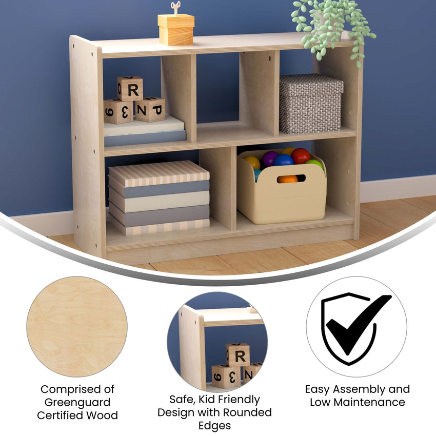 Bright Beginnings Commercial Grade 5 Section Modular Wooden Classroom Open Storage Unit, Safe, Kid Friendly Design, Natural - SchoolOutlet