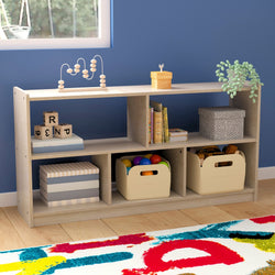 Bright Beginnings Commercial Grade Extra Wide 5 Section Modular Wooden Classroom Open Storage Unit, Safe, Kid Friendly Design, Natural