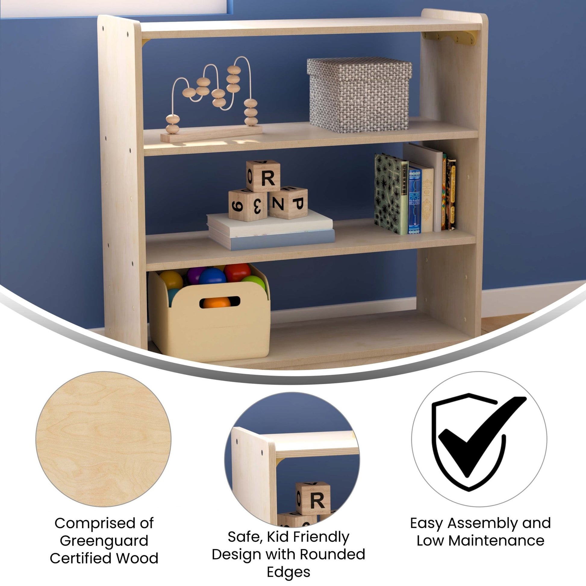 Bright Beginnings Commercial Grade 3 Shelf Wooden Classroom Open Storage Unit, Safe, Kid Friendly Design, Natural - SchoolOutlet