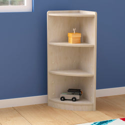 Bright Beginnings Commercial Grade 3 Tier Wooden Classroom Corner Storage Unit with Rounded Front Edges, Safe, Kid Friendly Design, Natural