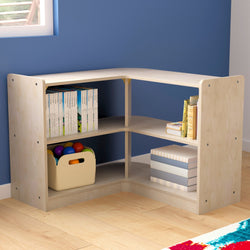 Bright Beginnings Commercial Grade 2 Tier Wooden Classroom Open Corner Storage Unit, Safe, Kid Friendly Design, Natural