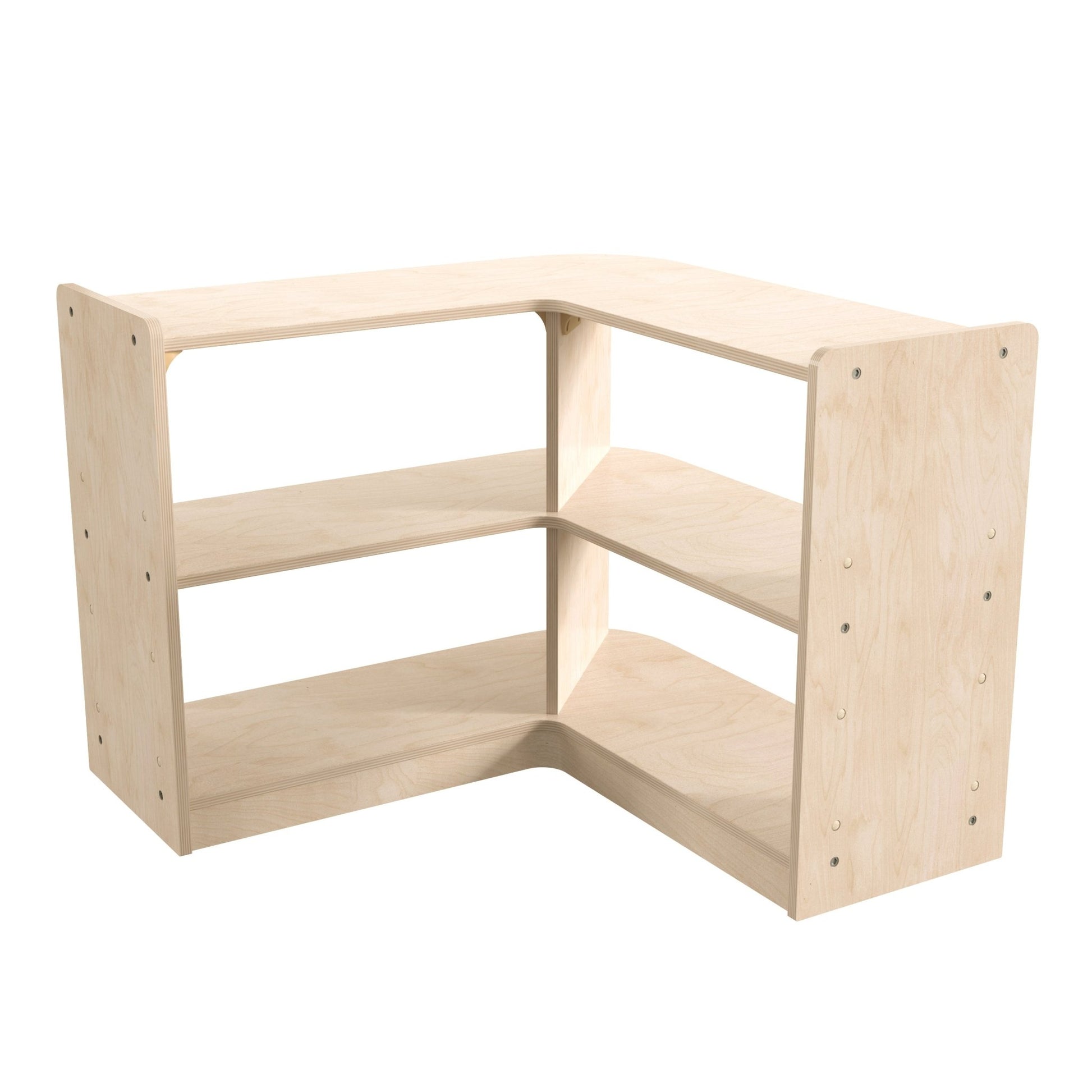 Bright Beginnings Commercial Grade 2 Tier Wooden Classroom Open Corner Storage Unit, Safe, Kid Friendly Design, Natural - SchoolOutlet